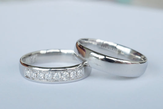 Our exquisite collection made with platinum and natural diamond half eternity design will surely make a statement on your wedding day. With superior craftsmanship and a timeless look, you'll be sure to cherish this ring for years to come. Make your love last a lifetime with our exquisite Liam Platinum Wedding Ring!