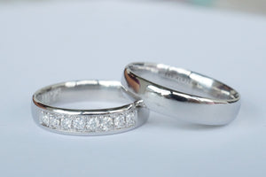 Our exquisite collection made with platinum and natural diamond half eternity design will surely make a statement on your wedding day. With superior craftsmanship and a timeless look, you'll be sure to cherish this ring for years to come. Make your love last a lifetime with our exquisite Liam Platinum Wedding Ring!